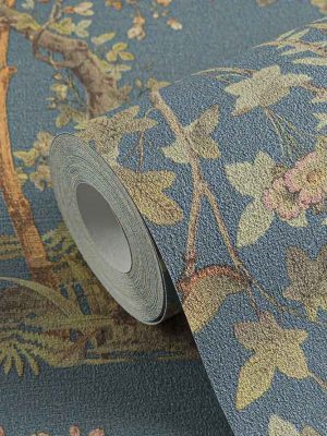 plava cvetna tapeta za zid