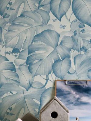 plava tapeta sa lišćem odmah dostupno