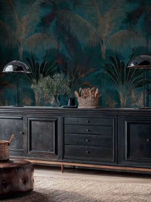 tirkizna tapeta sa lišćem za zid