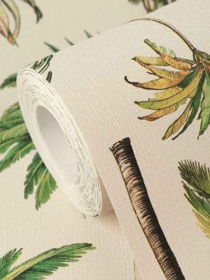 bež tapeta sa lišćem za zid