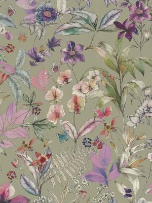 zelena cvetna tapeta za zid