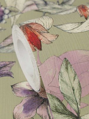 zelena cvetna tapeta za zid