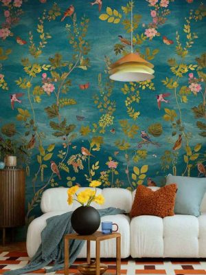 tirkizna tapeta sa lišćem za zid