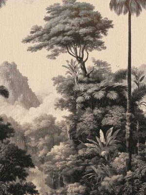 krem tapeta sa motivom dzungle za zid