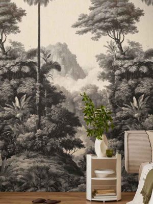 krem tapeta sa motivom dzungle za zid