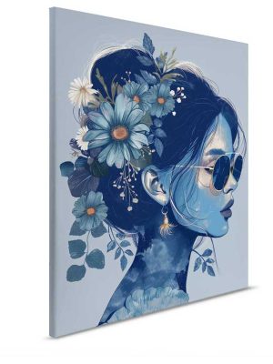 plava canvas slika sa motivom portreta za zid