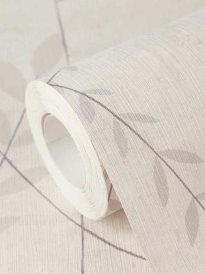 krem tapeta sa liscem za zid