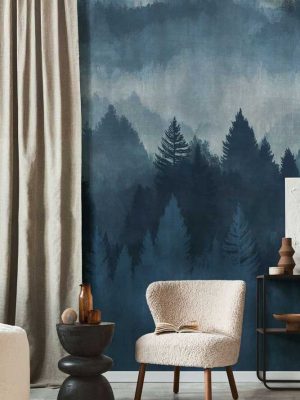 plava tapeta sa motivom pejzaža za zid